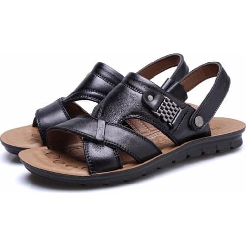 Soft genuine leather summer sandals men shoes classic high quality 2021 slippers man sandals solid male shoes slip on dual use