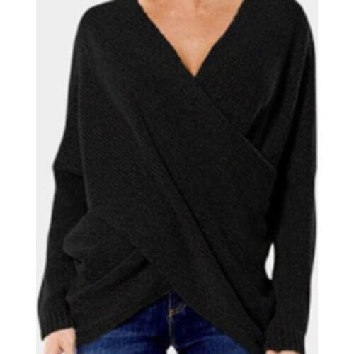 Sexy Autumn And Winter Women Pullover Sweaters Female Drop-Shoulder Cross Wrap Sweater Thread Slim Thickening Sweater Tops