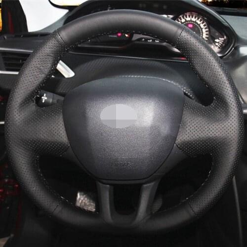 Hand-Sew Black Genuine Leather Car Steering Wheel Cover For Peugeot 208 2011-2019 Peugeot 2008 - 2019