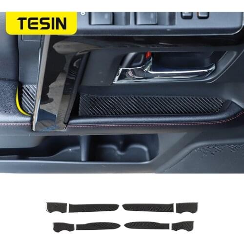 TESIN Soft Carbon Fiber Auto Door Storage Slot Mat Decoration Cover Stickers for Toyota 4Runner 2010+ Car Interior Accessories
