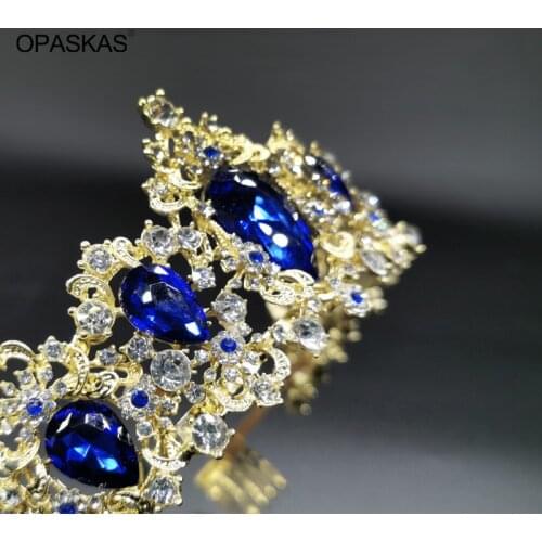 Crown Ornament Bridal Wedding Accessories Simple Alloy Diamond Blue Crystal Bridal Dress Jewelry PT