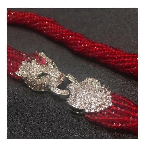 10rows Leopard head clasp DIY accessory red glass crystal necklace bracelet custom colors jewelrFactory Wholesale price
