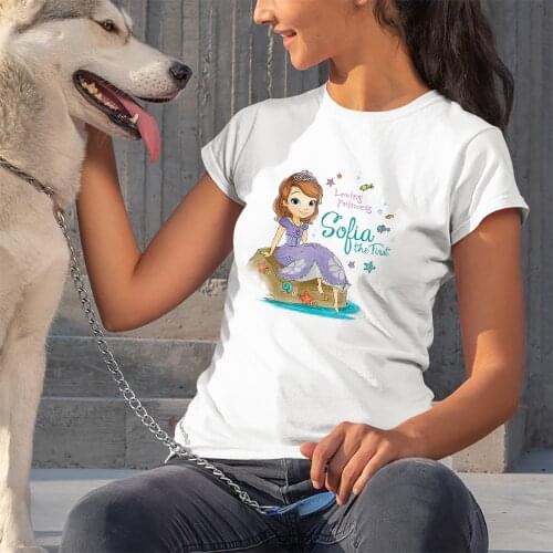 Disney Women T-Shirts Summer New Products Casual Fashion Round Neck Tshirt Sofia Color T Shirts Female Short Sleeve Comfort Cute
