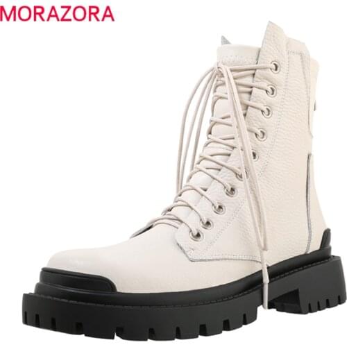 MORAZORA 2020 New arrival ankle boots genuine leather comfortable ladies shoes med heels round toe winter women boots