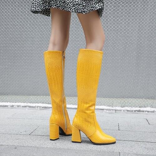 Womens knee high boots New brand women thick high heels boot autumn winter shoes Female cowboy boots Lady Botas de mujer