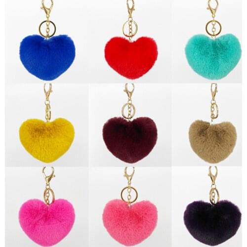 2PCS Heart Pompoms Keychain Decorative Pendant for Women Bag Accessories Keychains Car Fashion Keyring