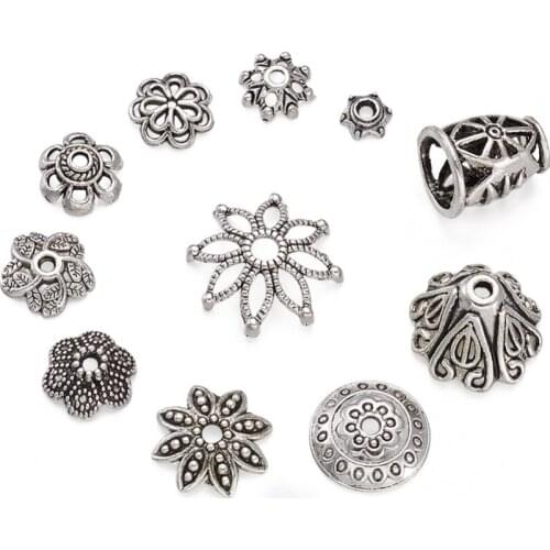 Pandahall Approx 50pcs/50g 5~19x3~12mm Antique Silver Mixed Style Tibetan Style Alloy Bead Caps Cone Jewelry Findings