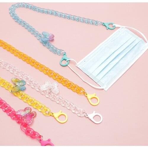 New Candy Color Mask Hanging Chain Transparent Acrylic Butterfly Glasses Chains Women Anti Slip Reading Eyewears Holder