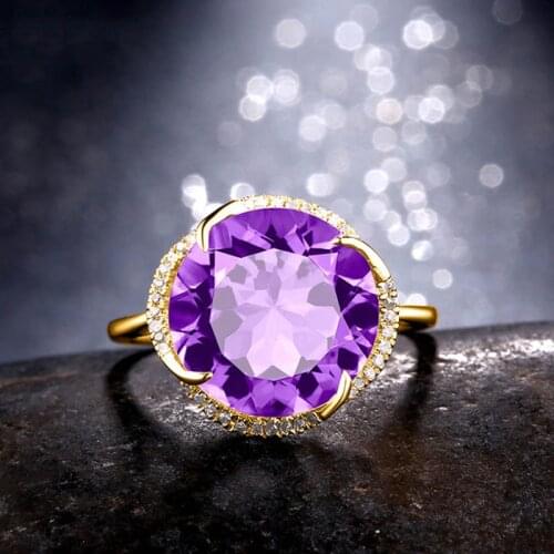 BLACK ANGEL Fashion Rose Flower Shaped Amethyst CZ Gemstone 18K Gold Adjustable Ring For Women Fashion Jewelry Christmas Gift
