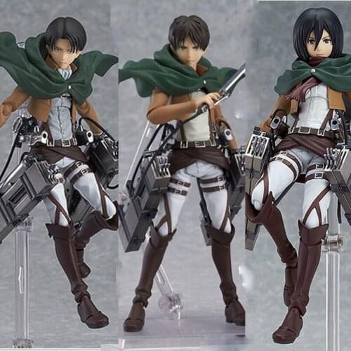 Anime Attack on Titan Figma 213 203 207 Levi Mikasa Eren 15CM Action Figure Toys
