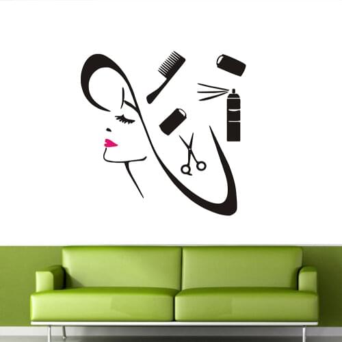 Wall Decal Girl Face Scissors Lips Decals Spa Beauty Salon Decor Sticker 22inchx22inch