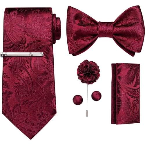 Mens Ties Butterfly Set 100% Silk Self Tie Bow Tie Pocket Square Cufflinks Wedding Party Neck Tie Brooch Tie Clips Gift For Men