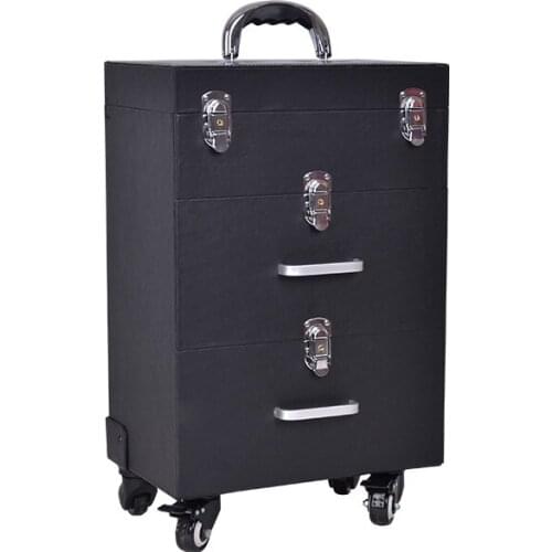 2016 Black Hot professional makeup Munsu Nail Box cosmetics cases tool bag Trolley caster Kit cosmetics case large capacity