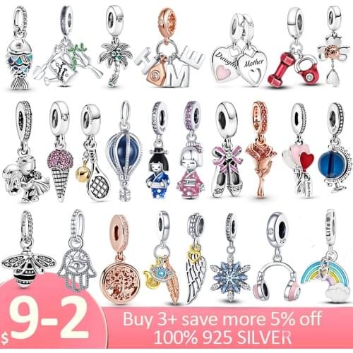 Fine Jewelry 925 Sterling Silver Guitar Family Tree snowflake Dangle Charms Pendant Fit Original Pandora Bracelet S925 Jewelry