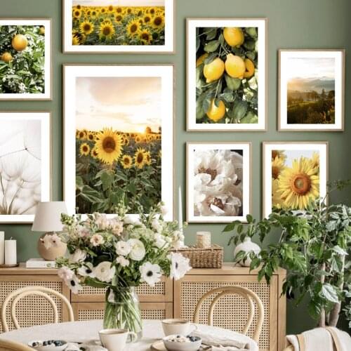 Wall Art Print Sunrise Sunflower Meadow Lemon Dandelion Flower Canvas Painting Nordic Poster Wall Pictures For Living Room Decor