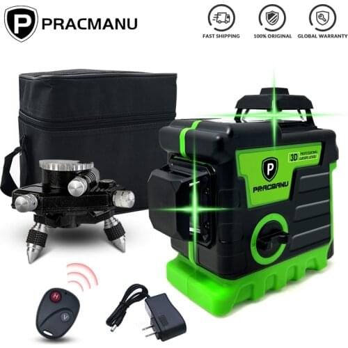 Pracmanu Laser Level 12 Lines 3D Self-Leveling 360 Degree Horizontal & Vertical Cross Powerful Green Laser Beams Level