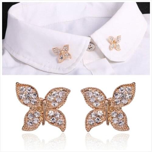 Fashion butterfly rhinestone collar needle shirt cuff needle shirt decorative buckle needle female professional suit brooch