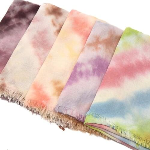 2021 Newest Tie-dyed Tassels Muslim Hijabs Shawls Headband Cotton Scarves Women Large Size Wraps Headscarf Turbans 1PC Retail