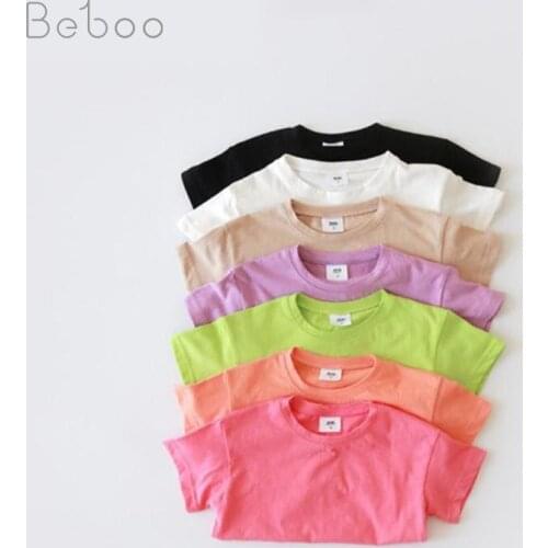2021 Summer New Korean Children T-shirt For Boys And Girls Candy Color Tops Short Sleeve Baby Girl Clothes 1-5 Years Old Infants