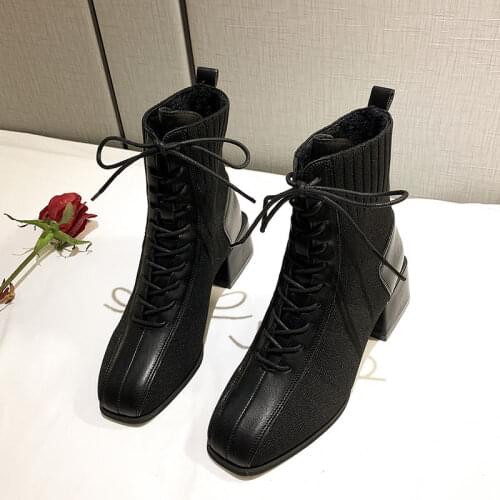 2020 Winter Womens Shoes New Korean-Style All-match Killer Booties Chelsea Net Red Thin Boots Elastic Cloth High Heel Boots