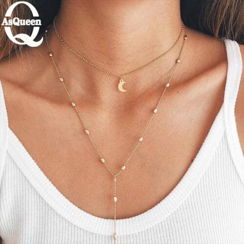 New Long Fringed Star Crescent Chokers Pendant Necklace Accessories For Women Jewelry Pendant Necklace