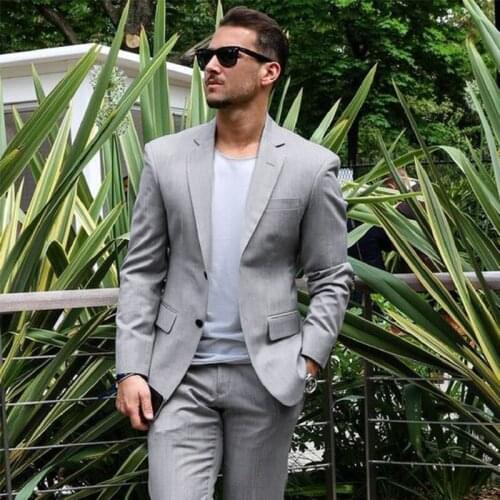 ANNIEBRITNEY Grey 2 Piece Slim Fit Men Business Suit Tailor Made Groom Wedding Tuxedo 2 Piece Prom Wedding Business Men Suit Set
