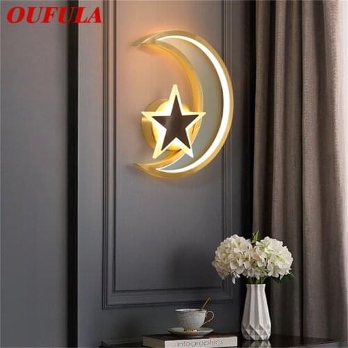 OUFULA Nordic Wall Lights Brass Sconces Contemporary Creative Moon Star LED Lamp Indoor For Home