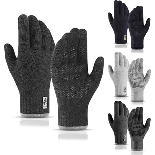 2020 New Winter Men Knitted Touch Screen Gloves Outdoor Warmth Double Layer Plus Velvet Cold-proof Ski Sports Riding