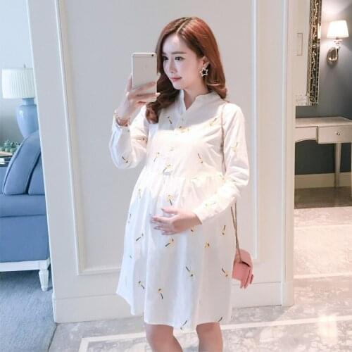 Pregnancy Dress 2020 Autumn Clothing Maternity Dresses Embroidered Long Sleeve Pregnant Woman Dress Vestido gravida vestidos