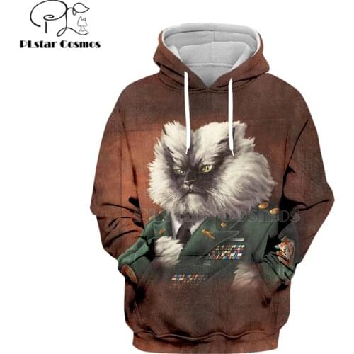 PLstar Cosmos animal cool cute Cat commander Cat colonel 3d hoodies/Sweatshirt Winter autumn Harajuku long streetwear