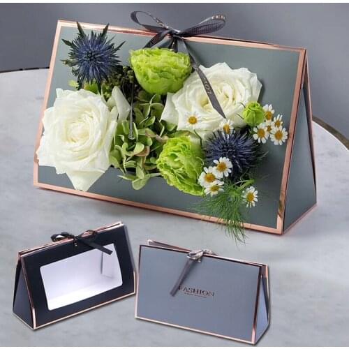 Portable Flower Wrapping Box Foldable Flower Arrangement Hollow Out Vase Box Florist Packaging Bag Wedding Decor Paper Gift Bag