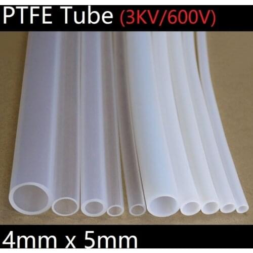 PTFE Tube White ID 4mm x 5mm OD F46 Insulated Heat Protect Transmit Hose Rigid Pipe Temperature Corrosion Resistance 600V