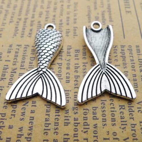 RAINXTAR Alloy Mermaid Fish Tail Charms Fit Necklace Making Pendant Charms 19*31mm 10pcs AAC080