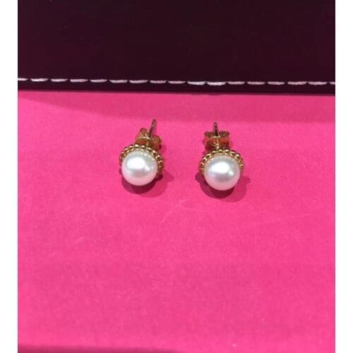 6-7MM natural sea water pearl stud earring akoya pearl 18K yellow gold fine women jewelry free shipping