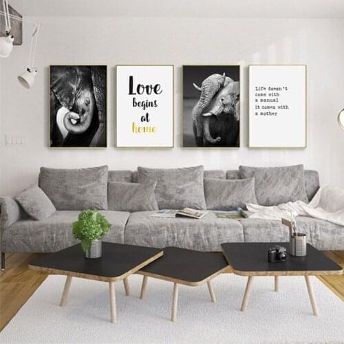 Modern Black and White Elephant Animal Character Hotel Bedroom Decorative Painting wall pictures for living room