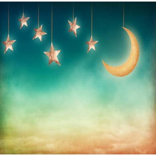 TR Photography Backdrop Cartoon Gold Moon Stars Baby Shower Backdrops for Photo Studio Digital Printed Photo Background for Kids