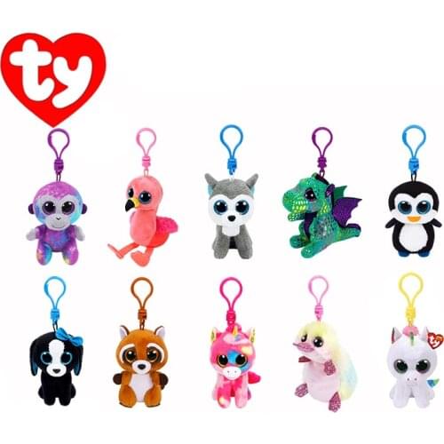 Ty Big Eyes Plush Keychain Unicorn Fox Husky Dog Owl Giraffe Plush Toys Boy Girl Birthday Christmas Gift 10cm