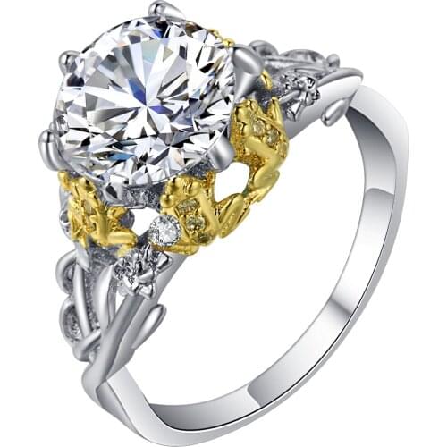 UFOROR 2 carats pear cut CZ stone ring gold-color floral wreaths noble luxury charms wedding bague enagement female