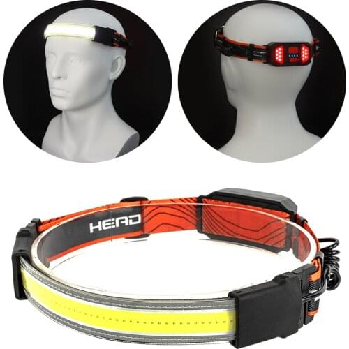 USB COB+LED Elastic Head Band Headlamp Headlights Work Light 3 Modes Broadbeam Floodlight Head Lamp Rechargeable for Camping