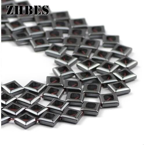 ZHBES 8MM Natural Stone Diagonal Square Black Hematite Charm Spacer Loose Beads For Jewelry DIY Making Bracelet Accessories