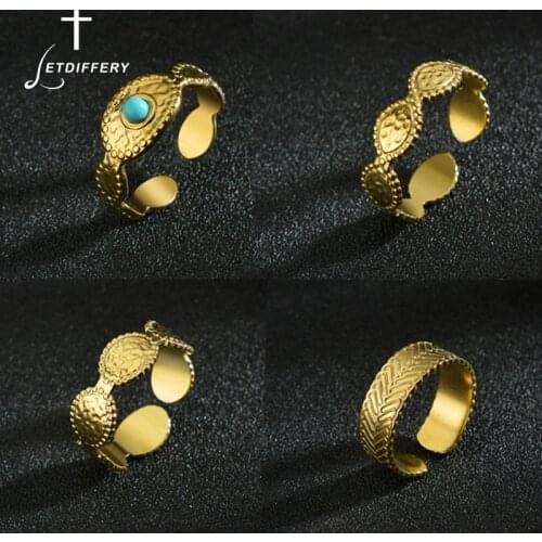 Letdiffery Boho 4 Style Stainless Steel Women Rings Vintage Geometric Open Ring Jewelry Dropshipping
