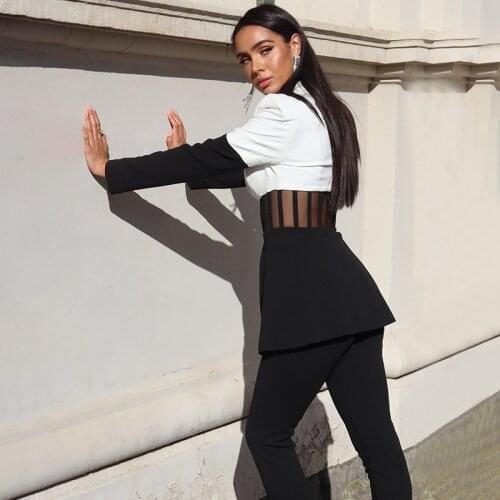 HIGH STREET Newest 2021 Designer Runway Suit Set Womens Color Block Perspective Blazer Pants Suit Two Pcs