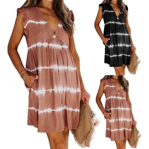 2021 Summer Sexy Mini Dress Women Butterfly Sleeve V-Neck Polyester Bodycon Dresses Vintage Fashion Clothing Casual A-LINE