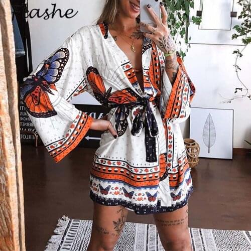 Ladies V Neck Floral Dress Women Spring Summer Print Long Sleeve Lace-Up Mini Dresses For Women Elegant Party Dress 2021