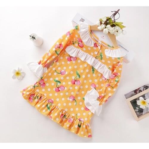 Winter Sweet Kids Dress for Girl Ruffles Long Lantern Sleeve Dot Cherry Print Boho Casual Princess Dress Baby Fall Clothes 2-7Y
