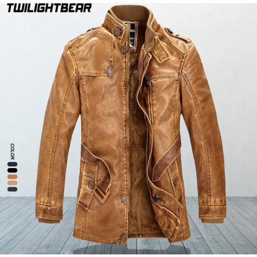 Winter Mens Leather Jacket Coat Male Outwear Retro Long PU Fur Motorcycle Jacket Men Brand Clothing Jackets Man AY4G2