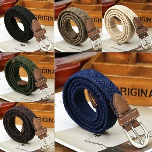 NEW Canvas Elastic Woven Leather Pin Buckle Waist Belt Stretch Waistband 1PC Beige Black Blue Coffee Khaki Green Hot Selling