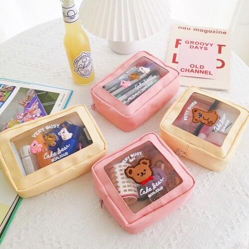 1PCs New Portable Korea Fashion Bear Cosmetic Cases Cute Girls Waterproof Makeup Bag Women Travel Wash Bag Home Storage Case