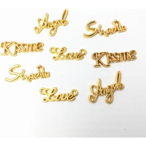 20Pcs Gold English Letter Charms Nail Art Design Love Angel Word Pendant Charms Alloy Uv Gel Decoration For Nail 3D Accesoires