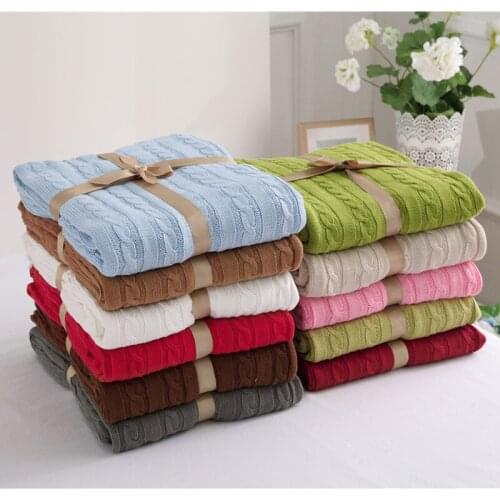 100% Cotton High Quality Blanket Handmade Soft Knitted Solid Color Plaid Throw Blanket On Sofa Bed Plane Warm Bedspreads25
